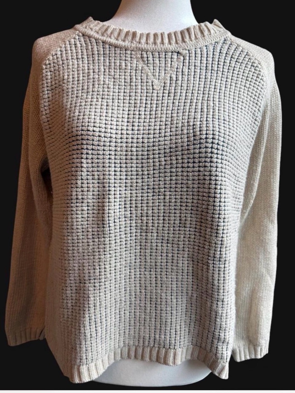 Cream Women’s Knit Sweater with Blue Thread Detail